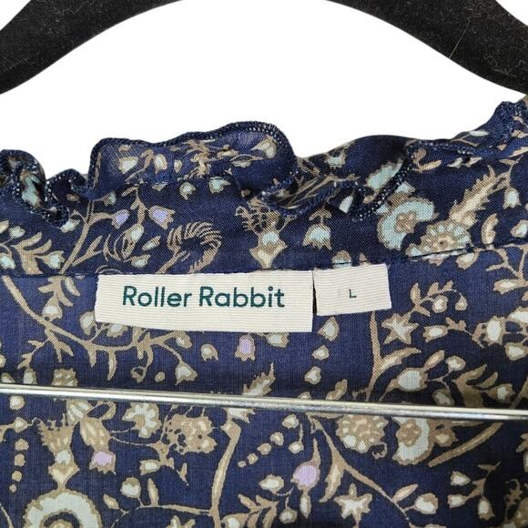 Roller Rabbit L Navy Blue Paisley Floral Boho Tassel Dress Long Sleeve Flutter - Picture 4 of 4